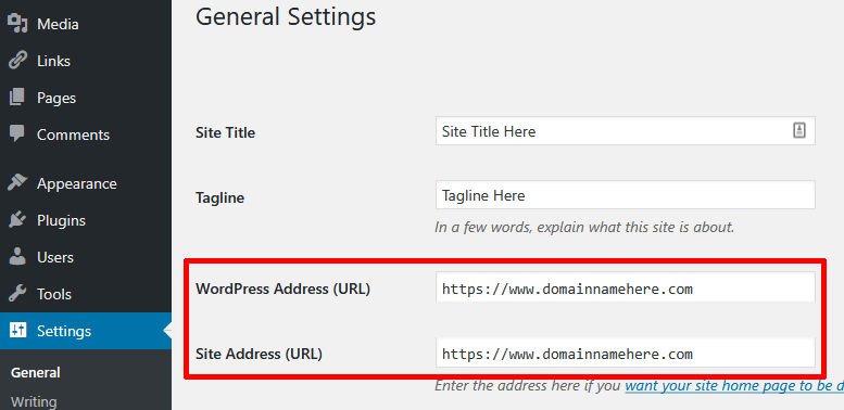 WordPress settings for converting to https